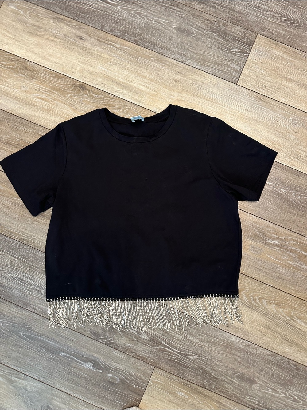 Joie Black Rhinestone Fringe Short Sleeve Shirt